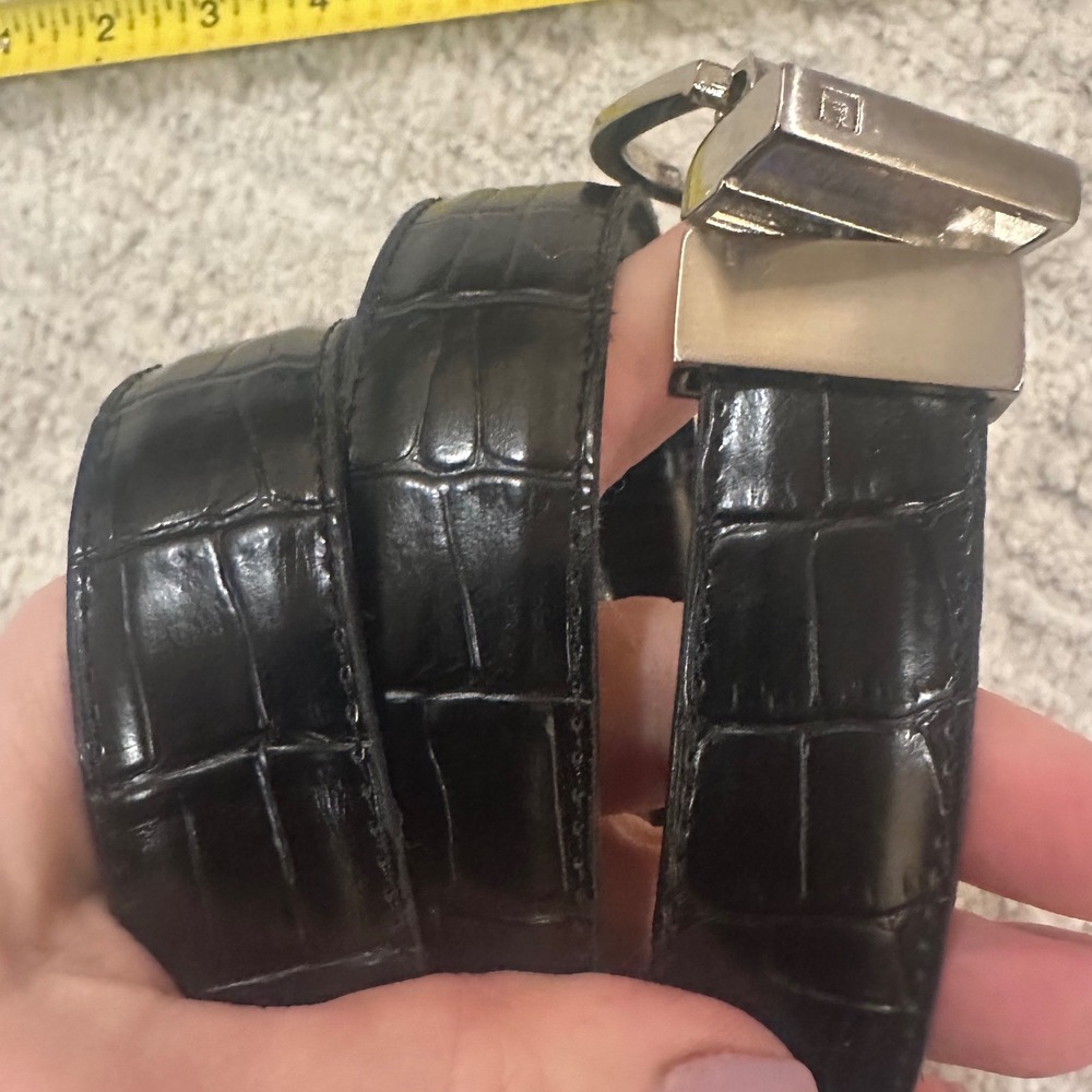 Pierre Cardin Reversible Black Croc Lizard Embossed Leather Belt Silver Buckle
